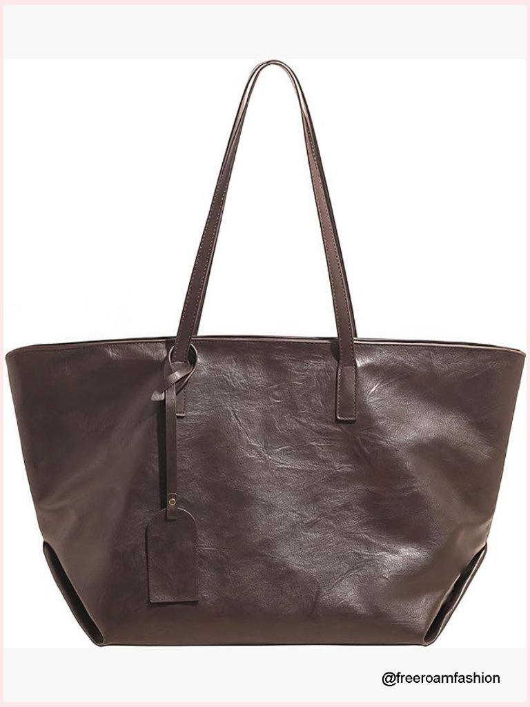Large Pu Leather Tote Bag Lightweight Shoulder Bag Travel Handbag 25l